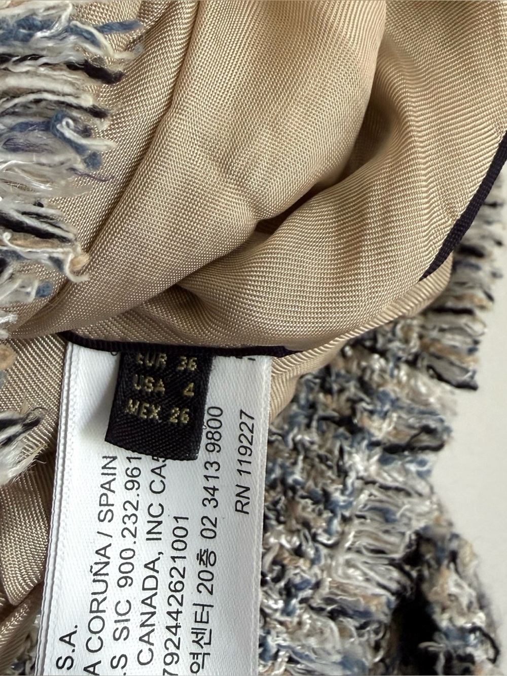 Massimo Dutti Tweed Jacket in Black, Cream and Light Blue - Picture 6 of 7
